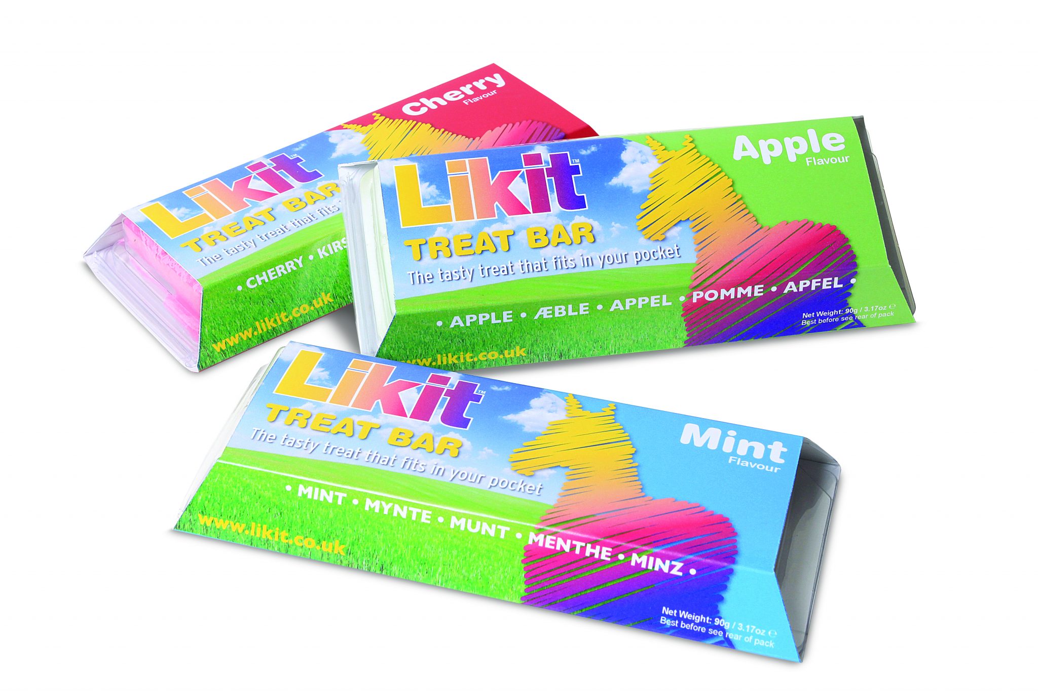 90g Apple Cherry or Mint flavors LIKIT Treat Bars resealable pack. 